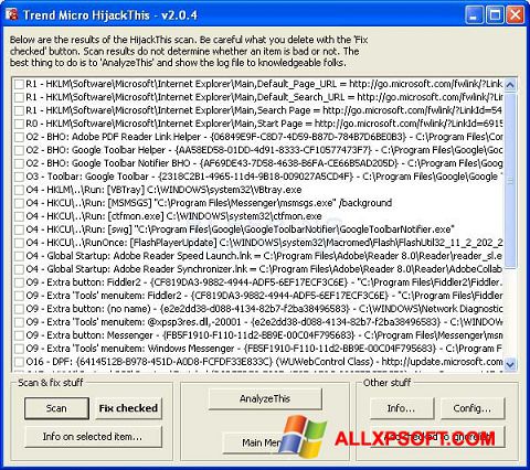 Screenshot HijackThis untuk Windows XP