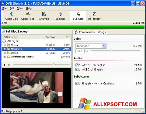 Screenshot DVD Shrink untuk Windows XP