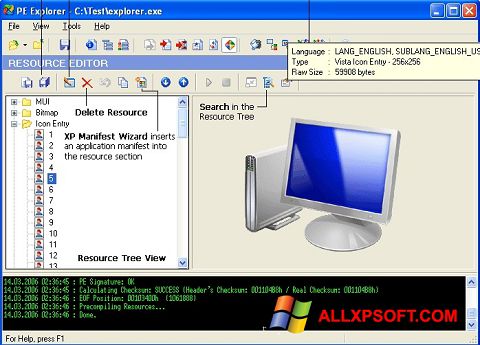 Screenshot PE Explorer untuk Windows XP
