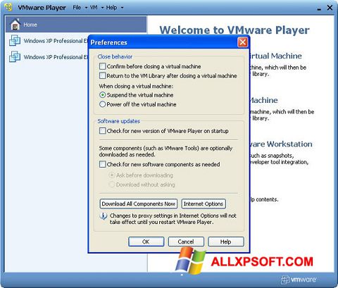 Screenshot VMware Player untuk Windows XP