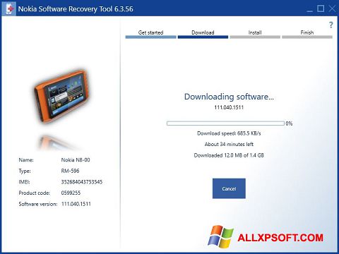 Screenshot Nokia Software Recovery Tool untuk Windows XP