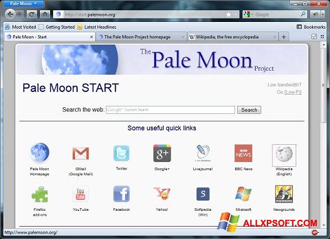Screenshot Pale Moon untuk Windows XP