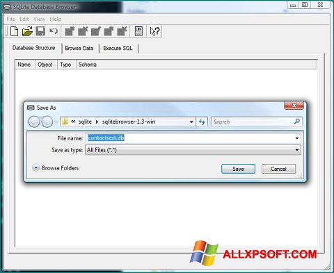 Screenshot SQLite Database Browser untuk Windows XP