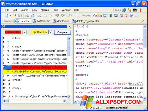 Screenshot EmEditor untuk Windows XP