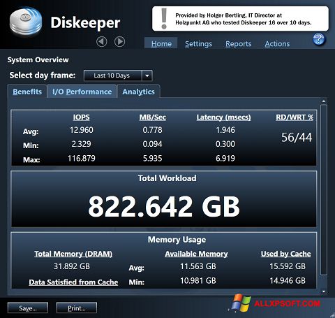 Screenshot Diskeeper untuk Windows XP