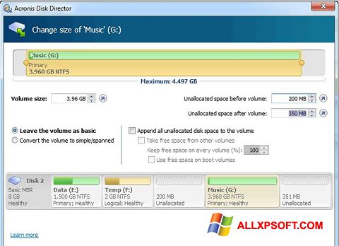 Screenshot Acronis Disk Director untuk Windows XP