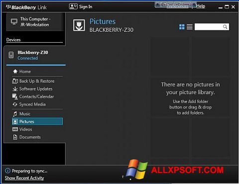 Screenshot BlackBerry Link untuk Windows XP