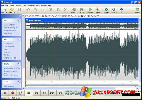 Screenshot WavePad Sound Editor untuk Windows XP