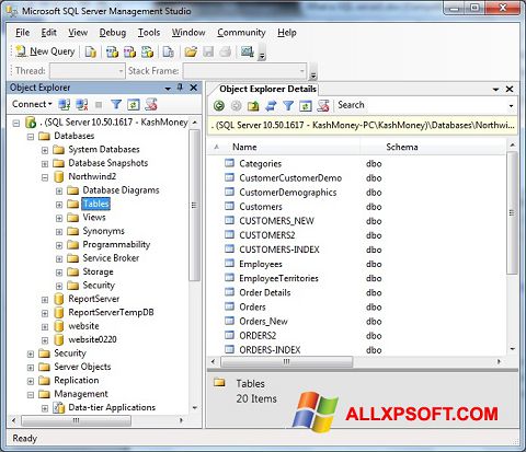 Screenshot Microsoft SQL Server untuk Windows XP