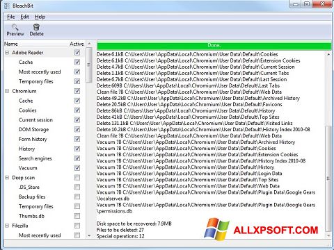 Screenshot BleachBit untuk Windows XP