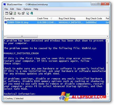 Screenshot BlueScreenView untuk Windows XP