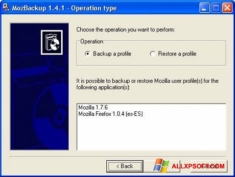 Screenshot MozBackup untuk Windows XP