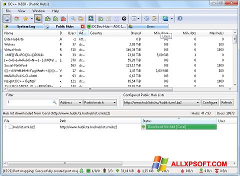 Screenshot DC++ untuk Windows XP