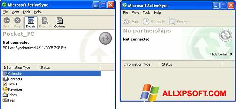 Screenshot Microsoft ActiveSync untuk Windows XP