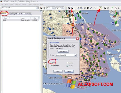 Screenshot MapSource untuk Windows XP