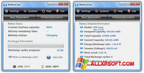 Screenshot BatteryCare untuk Windows XP