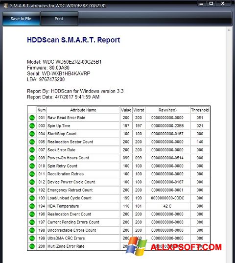 Screenshot HDDScan untuk Windows XP