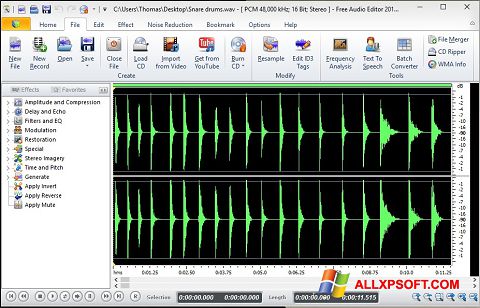 Screenshot Free Audio Editor untuk Windows XP