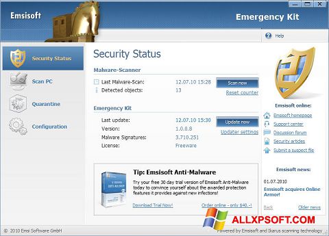 Screenshot Emsisoft Emergency Kit untuk Windows XP
