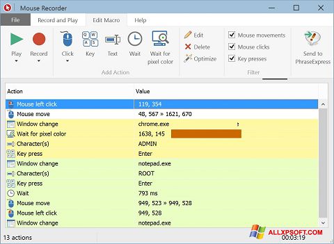 Screenshot Mouse Recorder untuk Windows XP