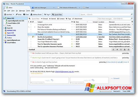 Screenshot Mozilla Thunderbird untuk Windows XP