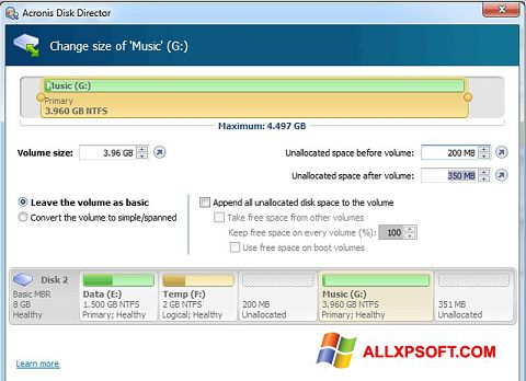 Screenshot Acronis Disk Director Suite untuk Windows XP