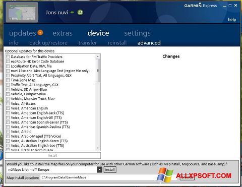 Screenshot Garmin Express untuk Windows XP