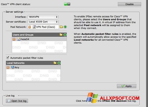 Screenshot Cisco VPN Client untuk Windows XP