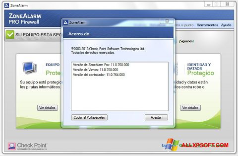 Screenshot ZoneAlarm untuk Windows XP