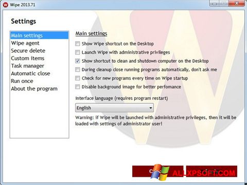 Screenshot Wipe untuk Windows XP