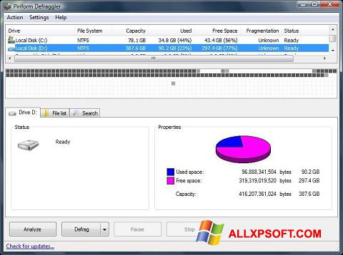 Screenshot Defraggler untuk Windows XP