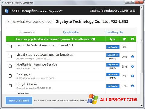 Screenshot PC Decrapifier untuk Windows XP