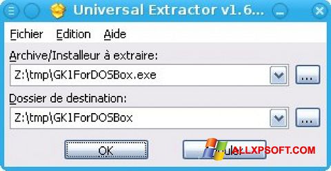 Screenshot Universal Extractor untuk Windows XP