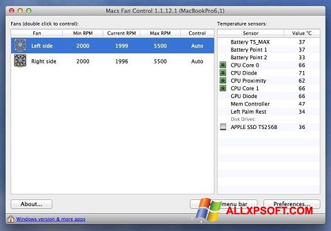 Screenshot Macs Fan Control untuk Windows XP
