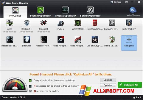 Screenshot Wise Game Booster untuk Windows XP