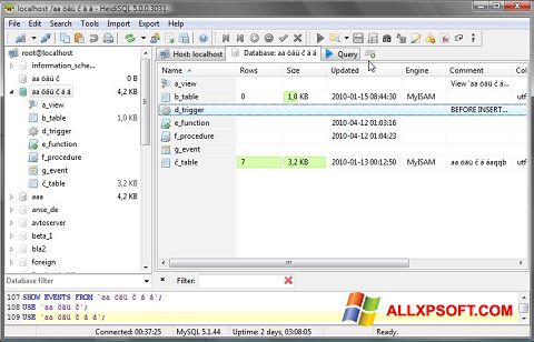 Screenshot HeidiSQL untuk Windows XP