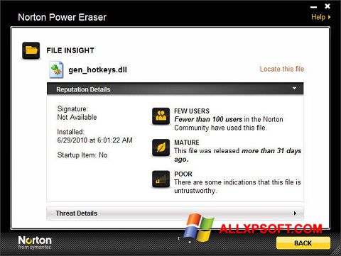 Screenshot Norton Power Eraser untuk Windows XP