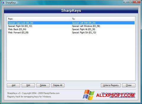 Screenshot SharpKeys untuk Windows XP