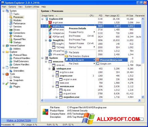 Screenshot System Explorer untuk Windows XP
