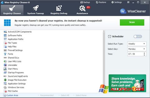 Screenshot Wise Registry Cleaner untuk Windows XP