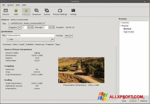 Screenshot HandBrake untuk Windows XP