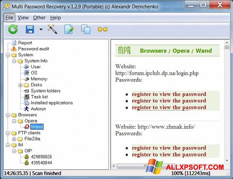 Screenshot Multi Password Recovery untuk Windows XP