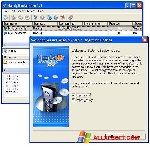 Screenshot Handy Backup untuk Windows XP