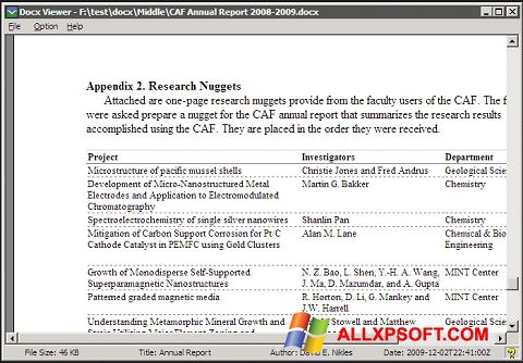 Screenshot DocX Reader untuk Windows XP