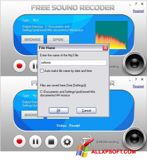 Screenshot Free Sound Recorder untuk Windows XP