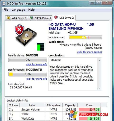 Screenshot HDDlife untuk Windows XP