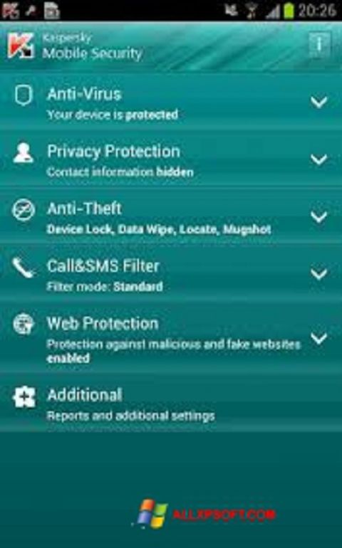 Screenshot Kaspersky Mobile Security untuk Windows XP