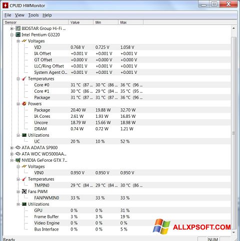 Screenshot HWMonitor untuk Windows XP