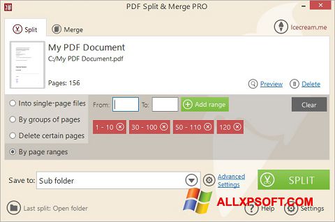 Screenshot PDF Split and Merge untuk Windows XP