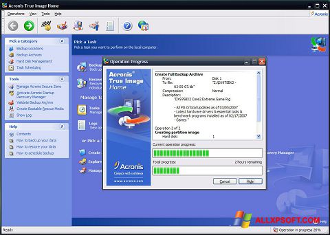 Screenshot Acronis True Image untuk Windows XP